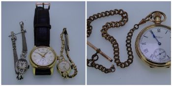 THREE LONGINES & ROAMER WRIST WATCHES to include a 14K stamped lady's cocktail watch, the dial