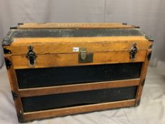 GOOD DOME TOP METAL & OAK BANDED TRUNK, named to the top 'J M Williams', having an interior lift-out