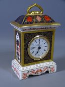ROYAL CROWN DERBY CARRIAGE CLOCK, 18.5cms tall