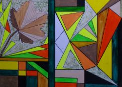 SHAN ECCLES (an emerging Deganwy artist), acrylic colourful geometric abstract study, signed, 30 x