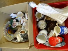 COMMEMORATIVE CHINA - an assortment in two boxes and similar items