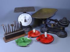 SALTER POSTAL PARCEL BALANCE, vintage kitchen scales and weights, enamel candle holders and