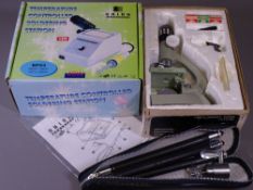 BOXED ZOOM POLARISING MICROSCOPE and a temperature controlled soldering iron station ETC