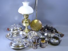 EPNS FOOD SERVERS, pewter, brass oil lamp, chestnut roaster and other metalware
