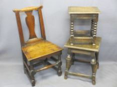 EXCELLENT CIRCA 1740 ANTIQUE OAK SIDE CHAIR and two later oak side tables, 91.5cms H, 49cms W, 35cms