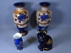 DOULTON LAMBETH SLATER'S VASES, a pair, 31cms H, a small Carltonware lustre vase ETC