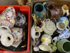SLIPWARE, RELIEF MOULDED JUGS, vases, plates ETC (2 boxes)
