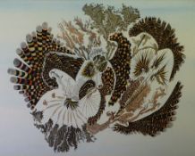 VINTAGE OAK FRAMED ABSTRACT PATTERN WATERCOLOUR & INK DRAWING, unknown artist, 48 x 56cms