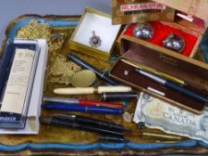 VINTAGE FOUNTAIN PENS, papier mache type tray and other collectables