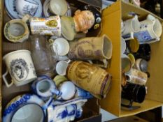 VICTORIAN & LATER JUGS, TANKARDS, LUSTRE WARE & OTHERS including a stoneware jug advertising '