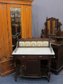 MIXED PINE CIRCA 1900 BEDROOM FURNITURE, three items to include a single mirrored door satinwood