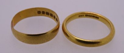TWO 22CT GOLD WEDDING BANDS, ring sizes Q and P, 8.4grms gross