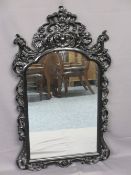 HIGH GLOSS BLACK REPRODUCTION ROCOCO STYLE WALL MIRROR, 135cms H, 78cms W
