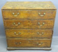 ANTIQUE CHEST of four long drawers with brass swan neck handles, 95cms H, 92cms W, 47cms D