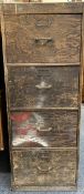 VINTAGE WOODEN FOUR DRAWER FILE CABINET, 132cms H, 51cms W, 65cms D