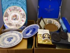 BOXED COMMEMORATIVES - a quantity in two boxes including Wedgwood, Coalport, Royal Worcester,