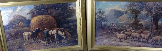 GEORGE RIECKE oilograph on canvas - a pair of rural farming scenes, 33 x 50cms