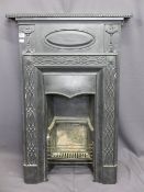 VICTORIAN CAST IRON BEDROOM FIRE SURROUND, 109cms H, 73cms max W, 20cms D including fire back