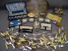 ELECTROPLATE & SILVER INCLUDING cased cutlery, gallery tray, egg stand and silver napkin ring,