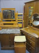 MIXED VINTAGE OAK BEDROOM FURNITURE, six items to include a single mirrored door wardrobe, marble