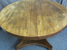 VICTORIAN BREAKFAST TABLE & SET OF FOUR SPLATBACK ANTIQUE DINING CHAIRS with rexine upholstered feet