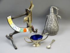 MODERN PEWTER POWDER CASK, set of balance scales (parts missing) ETC