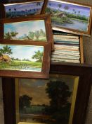 RECORD CENTRE - vintage vinyl storage unit with vinyl contents and a quantity of paintings and