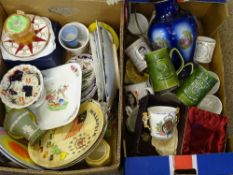 VINTAGE DECORATIVE PLATES, tableware and commemoratives within two boxes