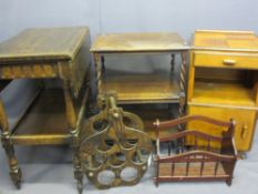 FURNITURE ASSORTMENT including polished tea trolley with single drawer, barley twist occasional