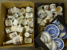 VINTAGE & LATER COMMEMORATIVES, Masons Vista Blue and White teaware ETC, a quantity in three boxes