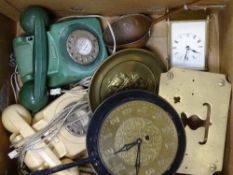 BRASS CARRIAGE CLOCK, other brassware and two vintage telephones
