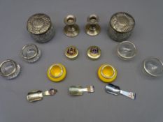 SILVER & PLATED WARE ITEMS including dressing table jars, candle holders, salt pots, also