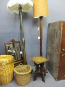 VINTAGE PINE BLANKET BOX, two standard lamps E/T, polished occasional table, vintage mirror and