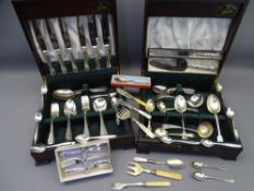 BUTLER PART CANTEENS containing assorted electroplate flatware, Wardonia Sheffield cutlery and loose