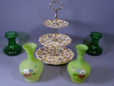 MILK GLASS VASES, a pair, 20cms H, Dina cake stand ETC