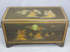 VINTAGE CARVED CHINESE CAMPHORWOOD BLANKET CHEST, 59cms H, 105cms W, 53cms D