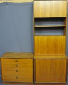 MID-CENTURY G PLAN TEAK PART LOUNGE SYSTEM including a base section with twin sliding doors, 71cms