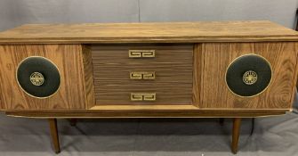RETRO MID-CENTURY LONG SIDEBOARD walnut Formica with brass effect handles in the Chinese style on