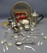 PARCEL OF MIXED CUTLERY, SUGAR TONGS ETC and other EPNS items