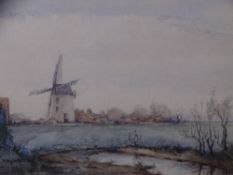 H HUGHES-WILLIAMS print - possibly Anglesey windmill, 36 x 35cms