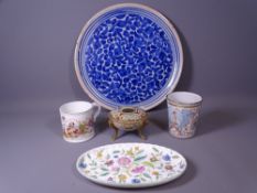 EARLY BLUE & WHITE CHARGER, Minton Haddon Hall plate, Noritake censer, an early commemorative beaker