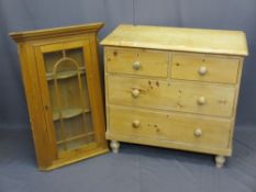ANTIQUE STRIPPED PINE FURNITURE, two items including a chest of two short over two long drawers with
