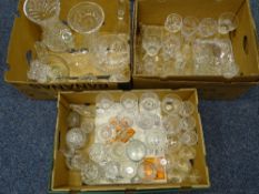 GLASSWARE a large assortment including heavy vases and quality drinking (3 boxes)