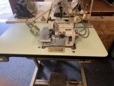BROTHER HIGH SPEED OVERLOCK INDUSTRIAL TYPE SEWING MACHINE, Model No EF4-B531 on workbench with