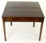 REGENCY MAHOGANY & EBONY STRUNG GATELEG TEA TABLE, folding rectangular top over square tapering