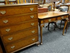 GEORGE I-STYLE WALNUT & MAHOGANY WRITING TABLE, shaped recessed top above two frieze drawers,