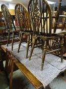 REPRODUCTION OAK TRESTLE DINING TABLE and SIX WINDSOR CHAIRS, table 160cms long (7)