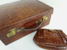 GOOD VICTORIAN CROCODILE SUITCASE, interior lined in water satin and stamped 'K.C' in gilt, 43 x