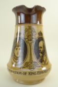 ROYAL DOULTON STONEWARE COMMEMORATIVE JUG Coronation of King Edward VII - 1902, printed portraits of