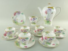 SHELLEY BONE CHINA PART COFFEE SERVICE FOR SIX, pattern 13036, printed and enamelled with poppies